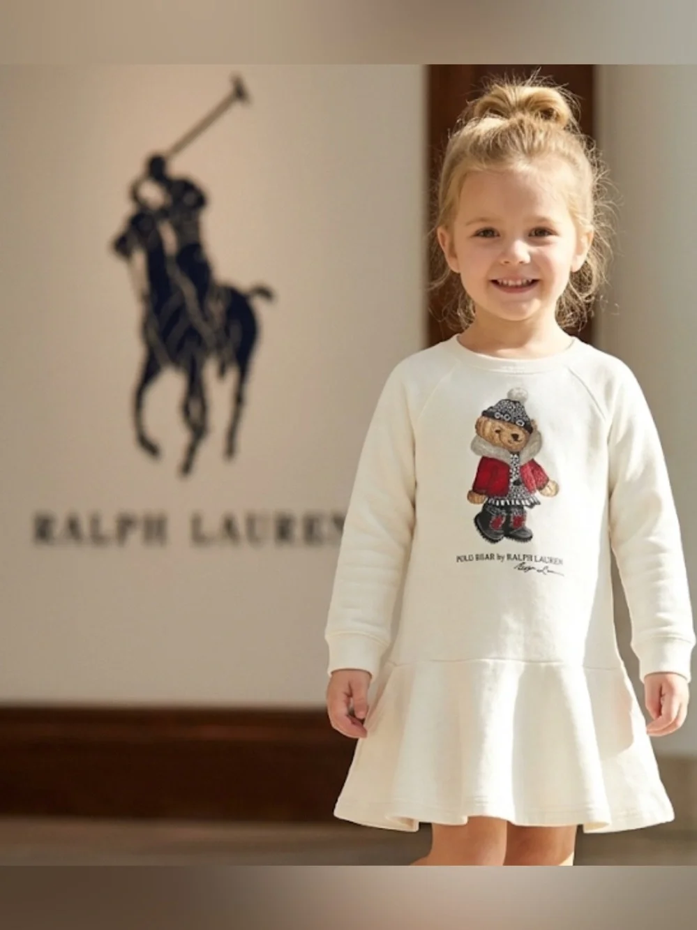 Authentic Ralph Lauren Polo designer Bear Cotton Fleece Dress sz 4 girls